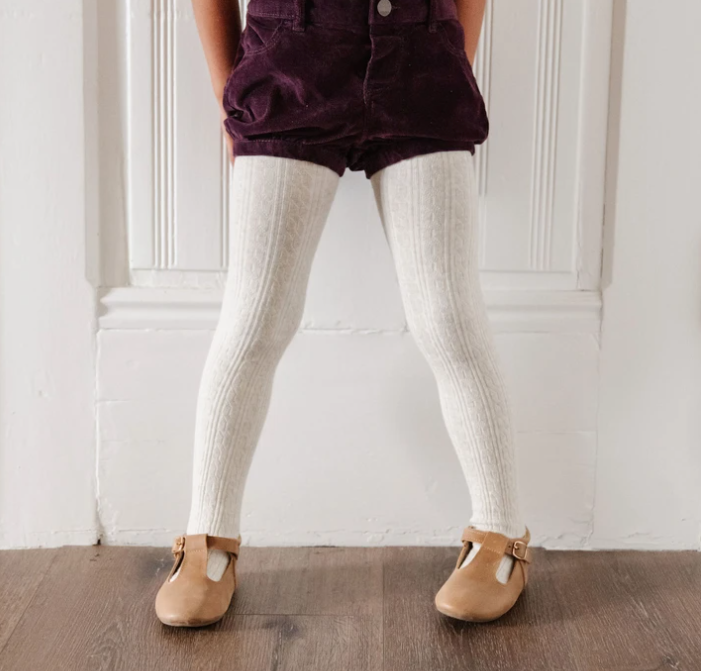 Heathered Ivory Cable Knit Tights