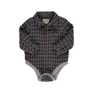 Me & Henry Brown Multi Plaid Woven Onesie