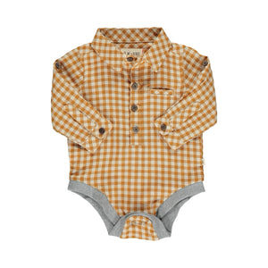 Me & Henry Jasper Woven Onesie - Orange/White