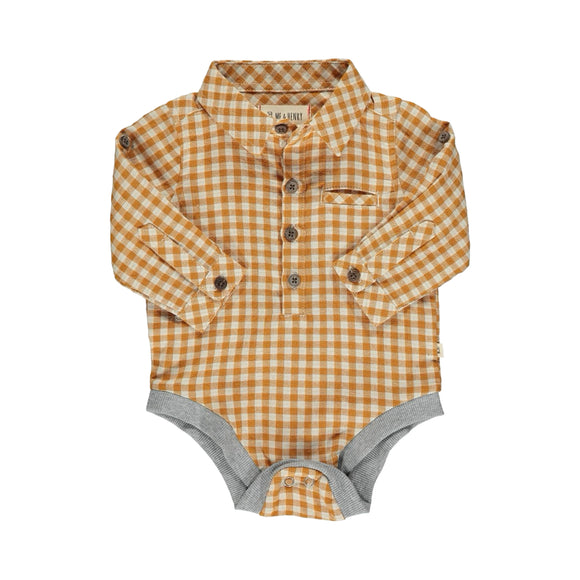 Me & Henry Jasper Woven Onesie - Orange/White