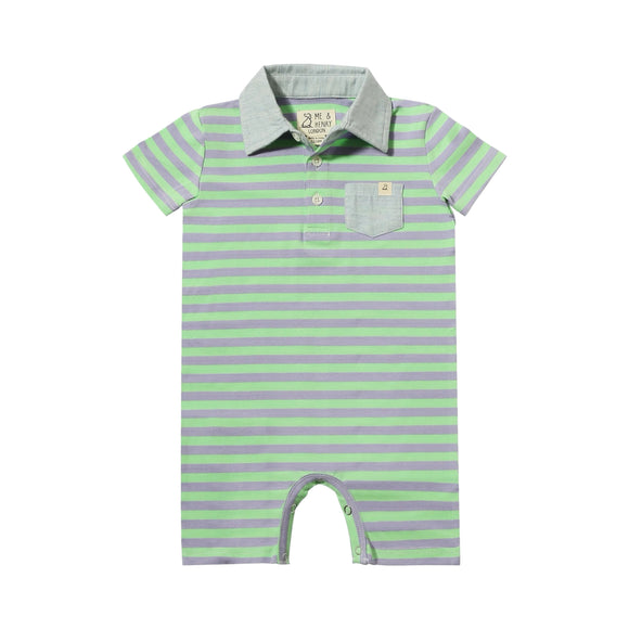 Me & Henry Saltash Polo Romper - Lilac/Green