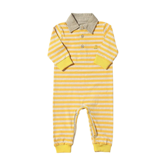 Me & Henry Kensington Polo Romper - Gold/Beige Stripe