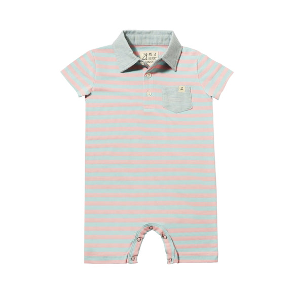 Me & Henry Saltash Polo Romper - Pink/Blue