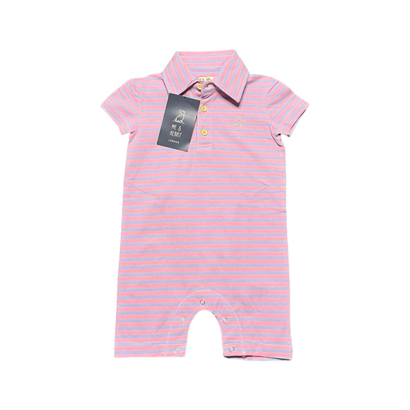 Me & Henry Drift Polo Romper - Pink/Lilac