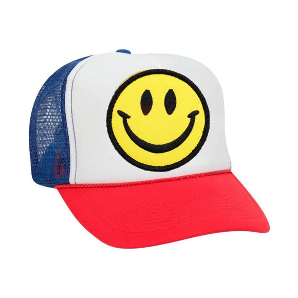 Forever Run Wild Smiley Face Snapback Hat - Red / White / Blue