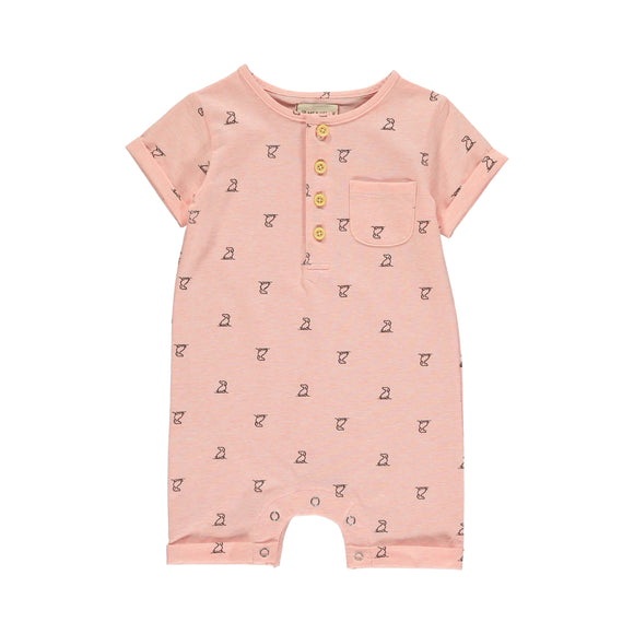 Me & Henry Martingale Henley Henry Romper - Peach