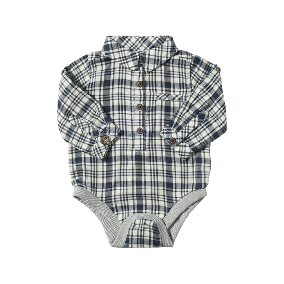 Me & Henry Jasper Woven Onesie - Navy/White