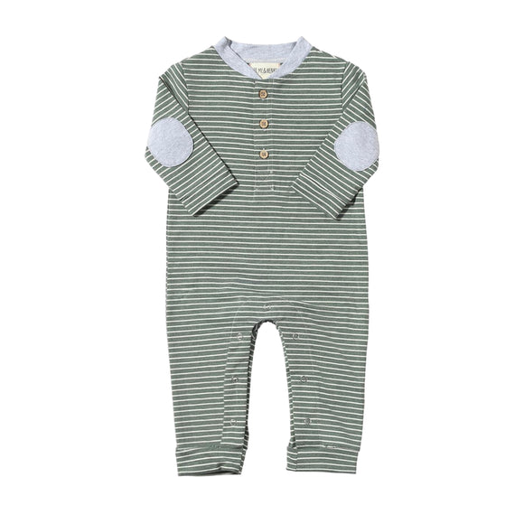 Me & Henry Mason Romper - Green/White Stripe