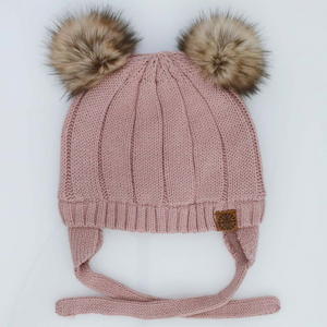 Calikids Cotton Knit Pom Pom Hat - Rose