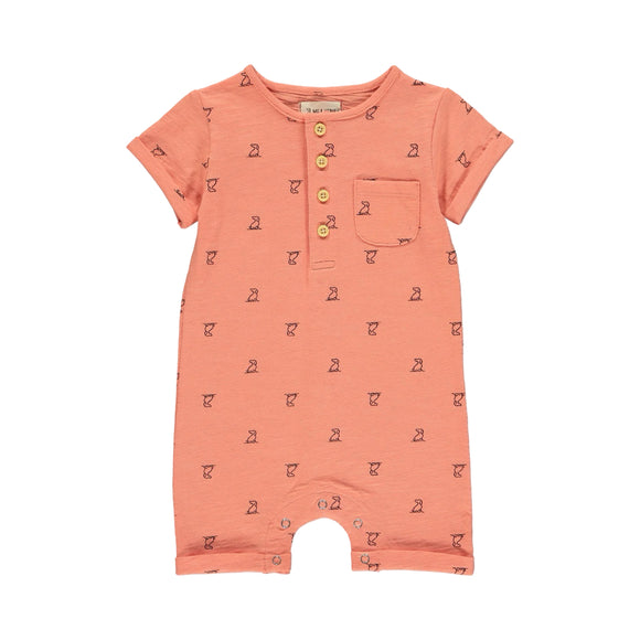 Me & Henry Martingale Henley Henry Romper - Coral