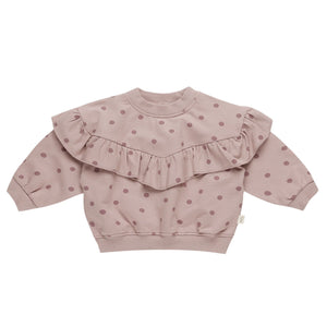 Quincy Mae Ruffle Fleece Sweatshirt || Polka Dots