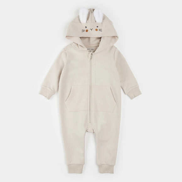 Petit Lem Hooded Bunny Crème Playsuit