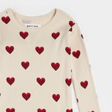 Petit Lem Heart Print on Ribbed Antique PJ Set