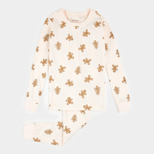 Petit Lem Gingerbread Print on Silver Peony PJ Set