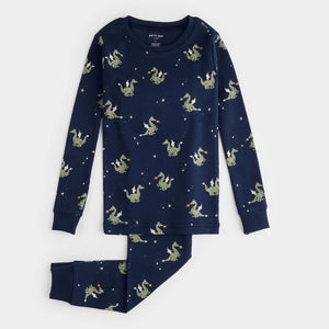 Petit Lem Fire-Breathing Dragon Print on Navy Blue PJ Set