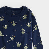 Petit Lem Fire-Breathing Dragon Print on Navy Blue PJ Set