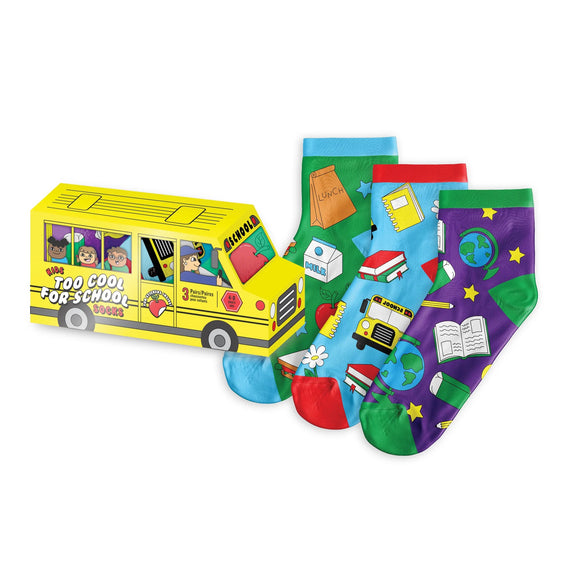 Main and Local Kids' 3-Pack School Bus Socks