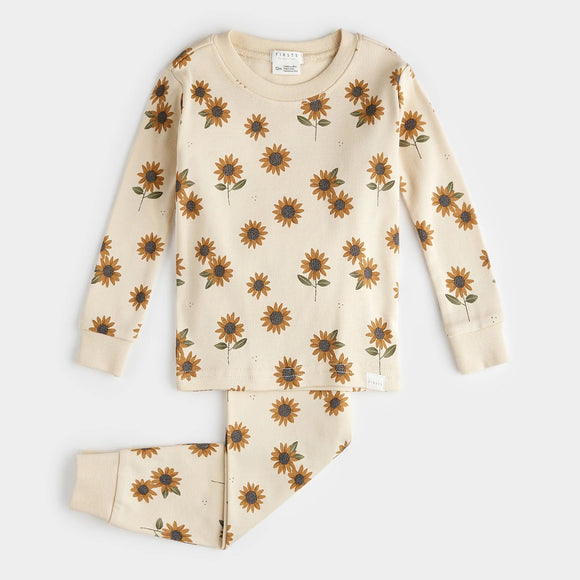 Petit Lem Sunflower Print on Antique White PJ Set