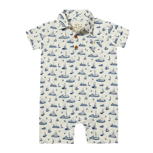 Me & Henry Molokai Navy Boats Romper