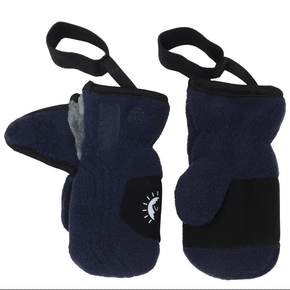 CaliKids Fleece Elastic Wrist Strap Mittens - Navy