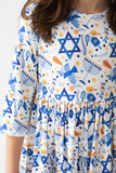 Mila & Rose - Happy Hanukkah 3/4 Sleeve Pocket Twirl Dress