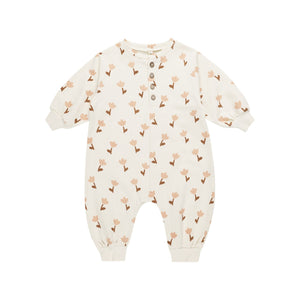 Quincy Mae Relaxed Fleece Jumpsuit || Tulips