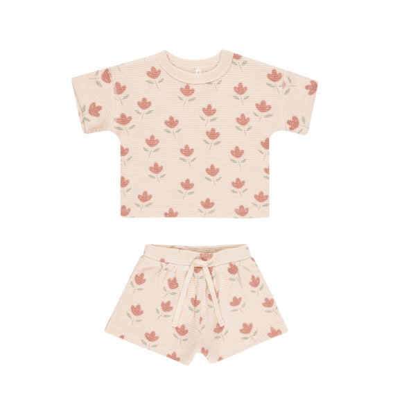 Quincy Mae Waffle Tee + Short Set || Tulips