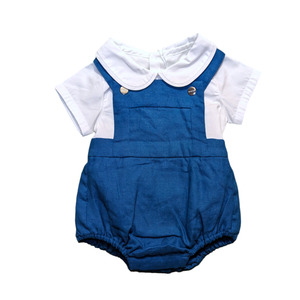 Jacadi Peter Pan Collar Shirt and Linen Overalls Set